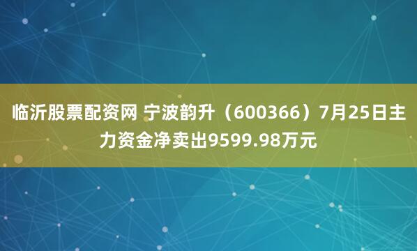 临沂股票配资网 宁波韵升（600366）7月25日主力资金净卖出9599.98万元