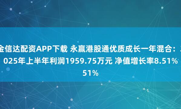 金信达配资APP下载 永赢港股通优质成长一年混合：2025年上半年利润1959.75万元 净值增长率8.51%